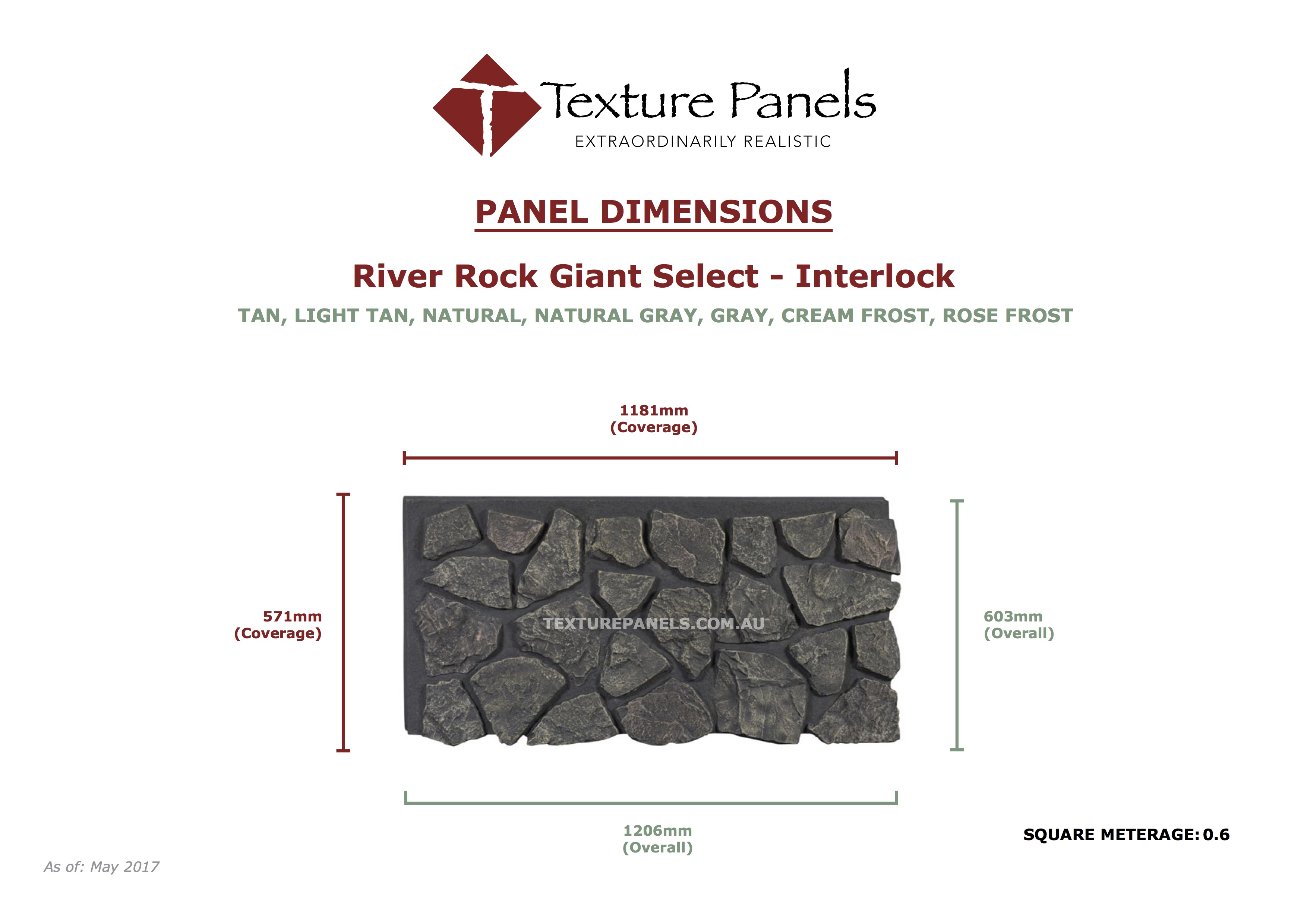 Rock Random Select Interlock - Tan Gray Grout Dimensions